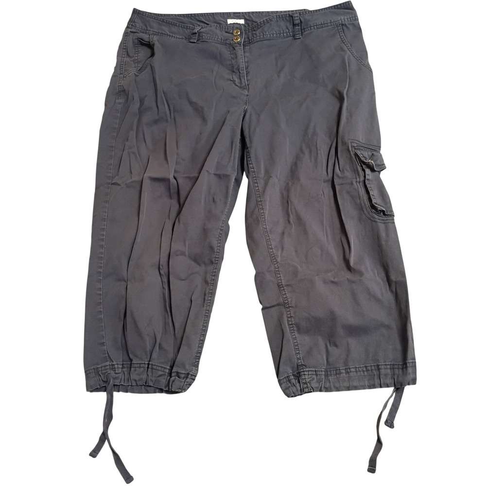 Liz Claiborne Cargo Capri Pants Womens 18 Gray Stretch Drawstring Hem Utility